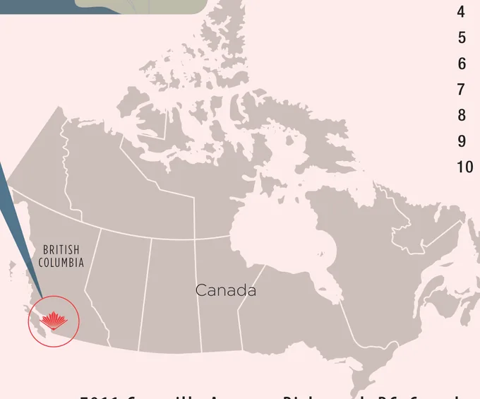 Map of Canada with British Columbia and Richmond marked on the west coast.